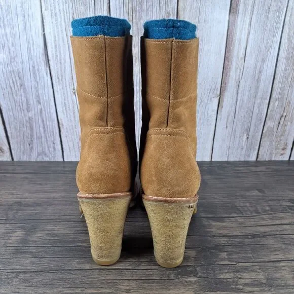 UGG Fabrice Chestnut Block Heel Lace Up Wool Lined Boots Women's Sz 6.5 (GUC) - Picture 4 of 9